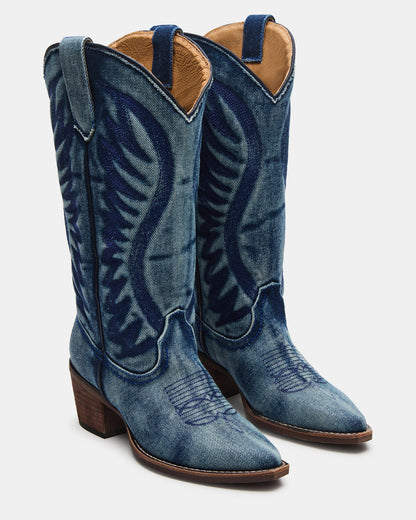 ALBANY Denim Fabric Wide Calf Pointed-Toe Women's Western Boot Steve Madden DENIM FABRIC