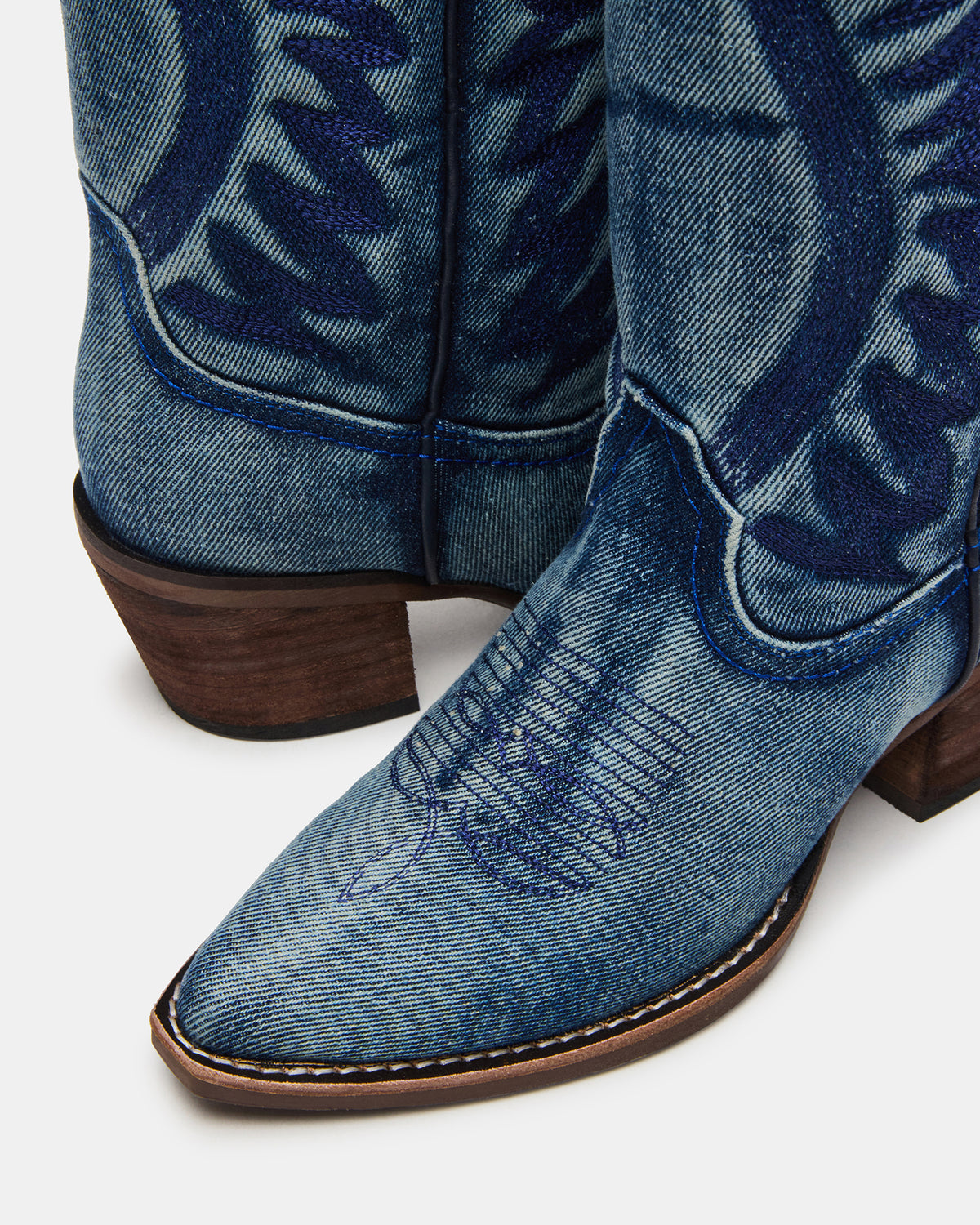 ALBANY Denim Fabric Wide Calf Pointed-Toe Women's Western Boot Steve Madden DENIM FABRIC