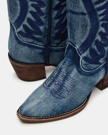 ALBANY Denim Fabric Wide Calf Pointed-Toe Women's Western Boot Steve Madden DENIM FABRIC