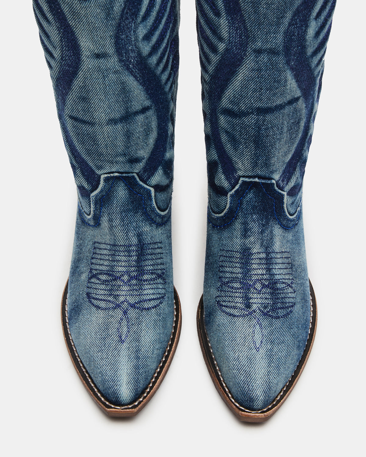 ALBANY Denim Fabric Wide Calf Pointed-Toe Women's Western Boot Steve Madden DENIM FABRIC