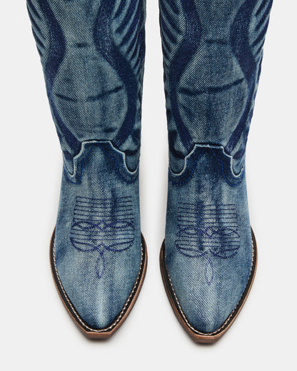 ALBANY Denim Fabric Wide Calf Pointed-Toe Women's Western Boot Steve Madden DENIM FABRIC