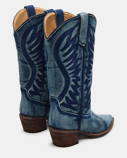ALBANY Denim Fabric Wide Calf Pointed-Toe Women's Western Boot Steve Madden DENIM FABRIC