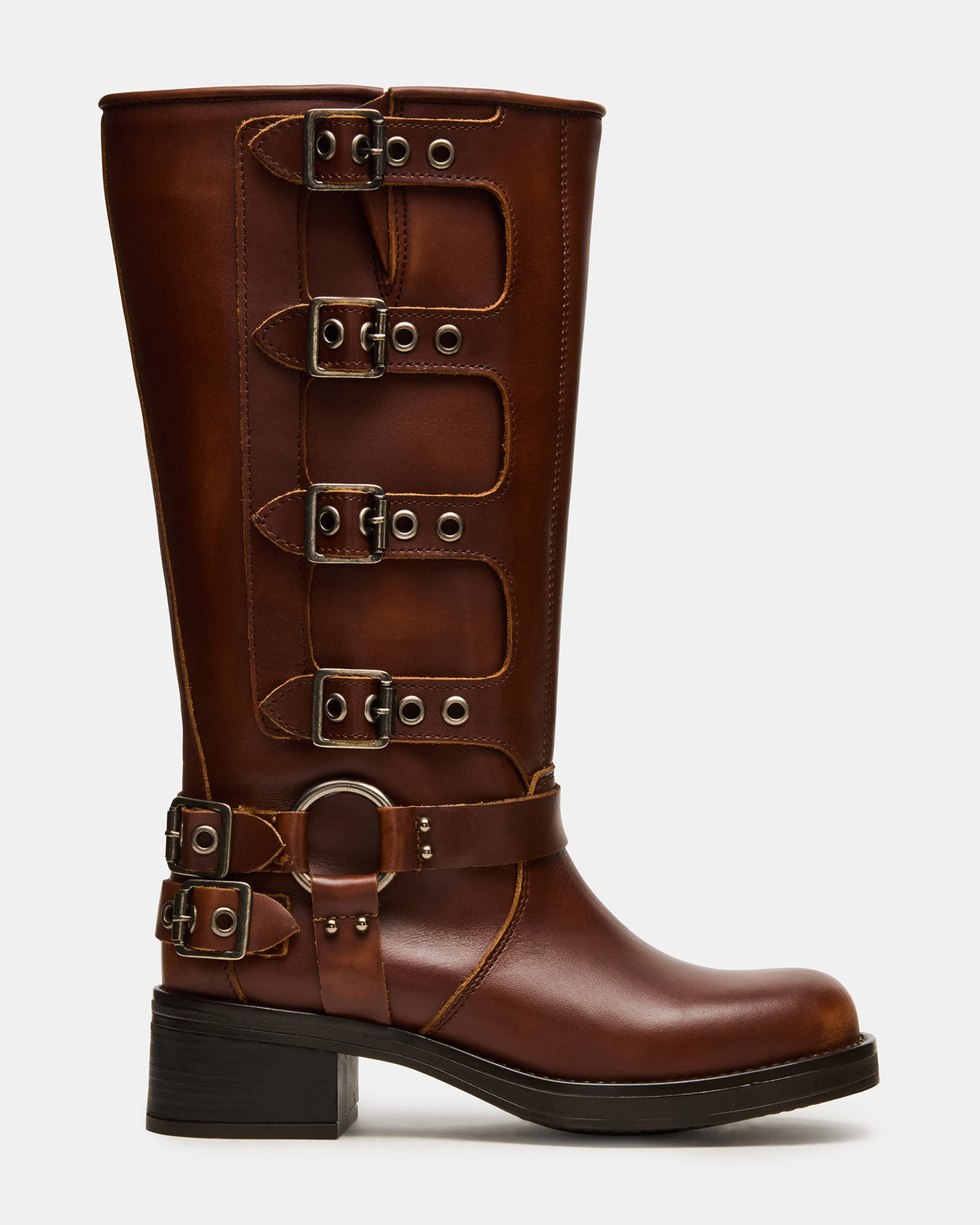 ROCKY Cognac Distressed Wide Calf Knee-High Moto Women's Boot Steve Madden COGNAC DISTRESSED