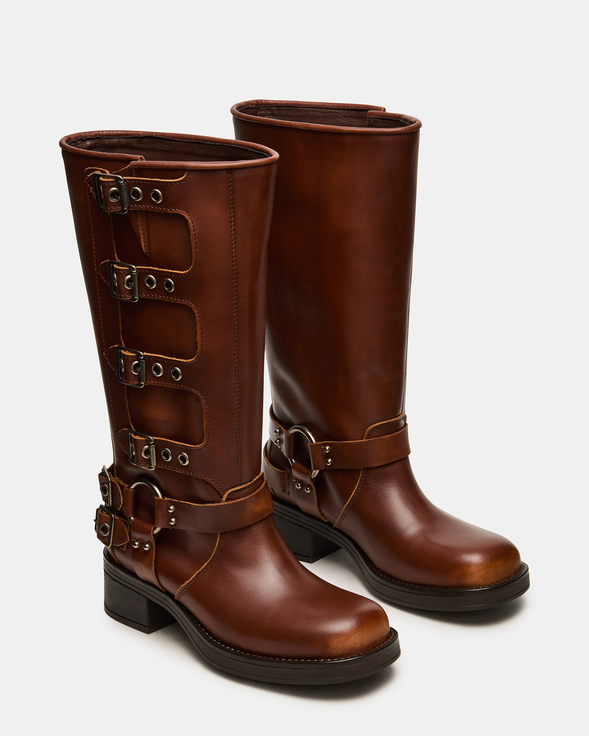 ROCKY Cognac Distressed Wide Calf Knee-High Moto Women's Boot Steve Madden COGNAC DISTRESSED