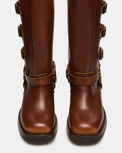 ROCKY Cognac Distressed Wide Calf Knee-High Moto Women's Boot Steve Madden COGNAC DISTRESSED