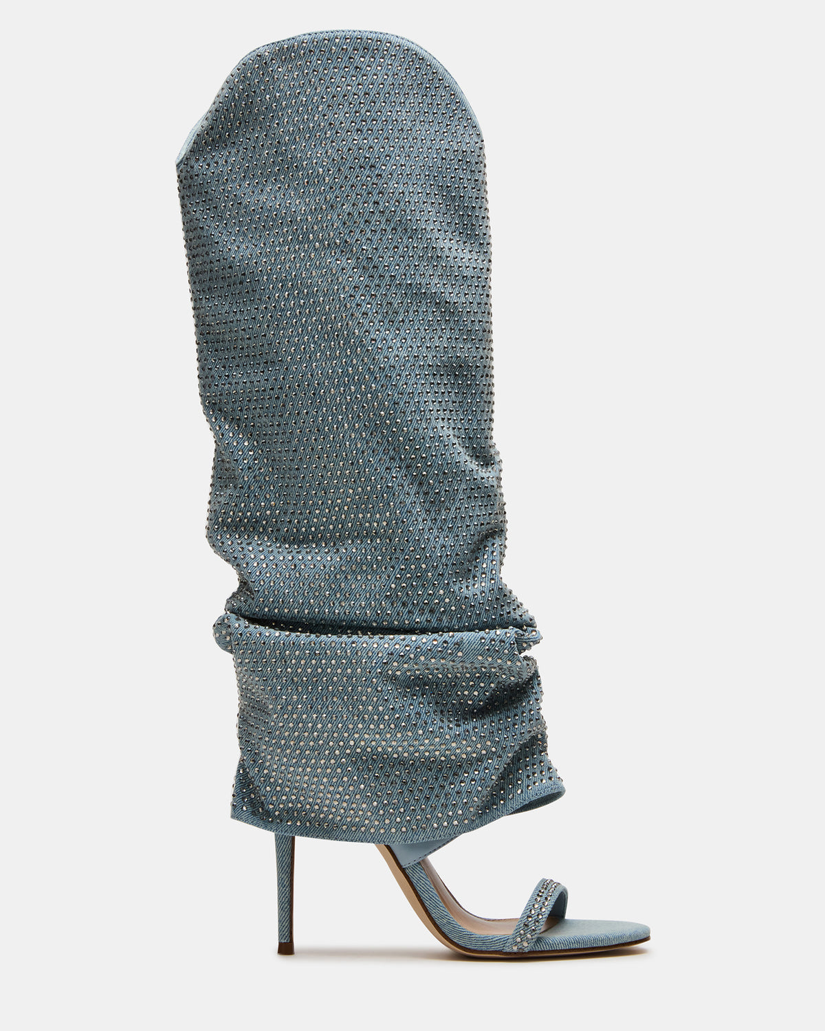 RAVINE Denim Rhinestones Knee-High Cuffed Stiletto Heel Women's Boot Steve Madden DENIM