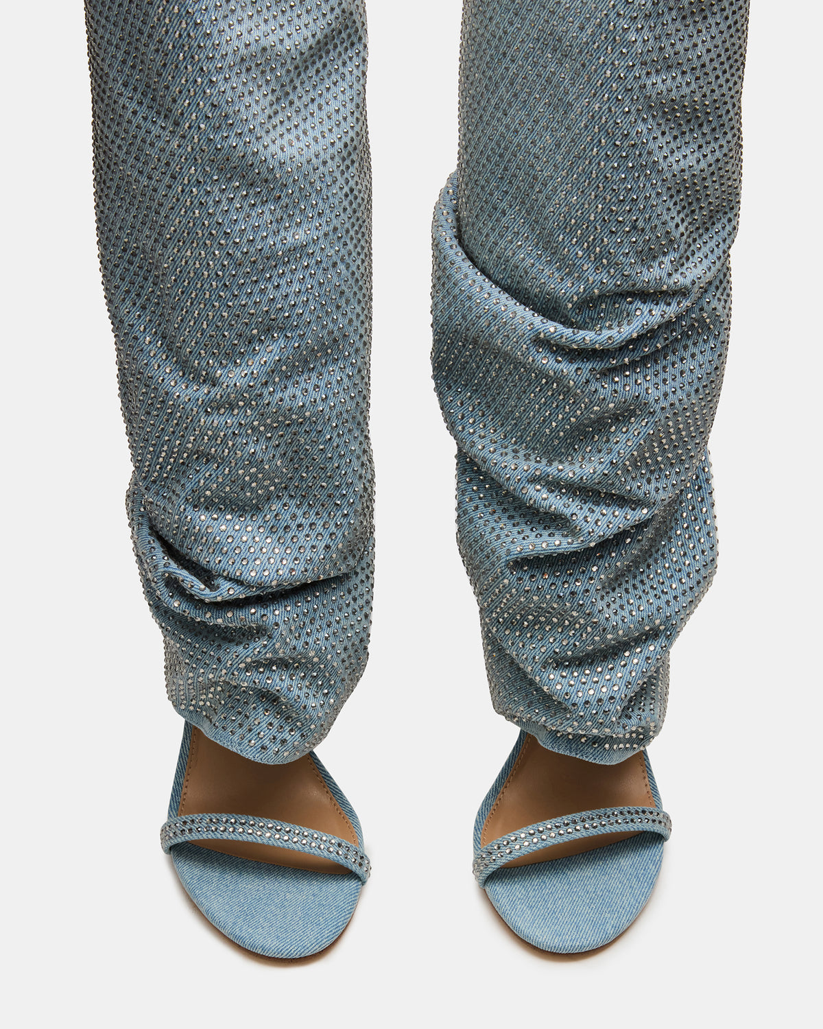RAVINE Denim Rhinestones Knee-High Cuffed Stiletto Heel Women's Boot Steve Madden DENIM