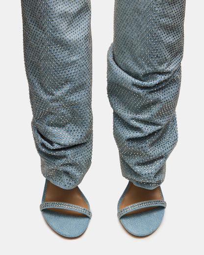 RAVINE Denim Rhinestones Knee-High Cuffed Stiletto Heel Women's Boot Steve Madden DENIM