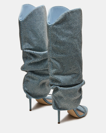 RAVINE Denim Rhinestones Knee-High Cuffed Stiletto Heel Women's Boot Steve Madden DENIM
