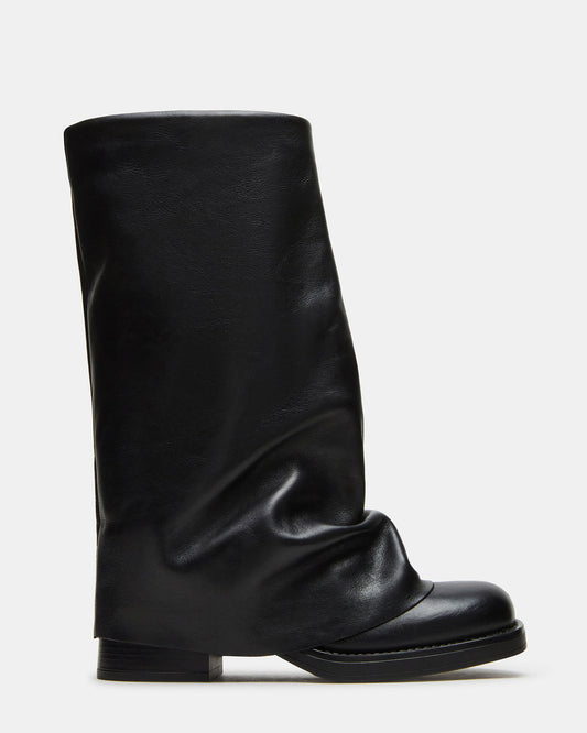 BENTON Black Leather Women's Cuffed Moto Boot Steve Madden BLACK LEATHER
