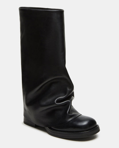 BENTON Black Leather Women's Cuffed Moto Boot Steve Madden BLACK LEATHER