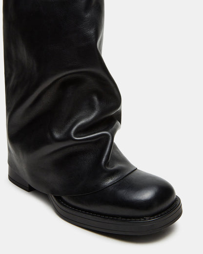 BENTON Black Leather Women's Cuffed Moto Boot Steve Madden BLACK LEATHER