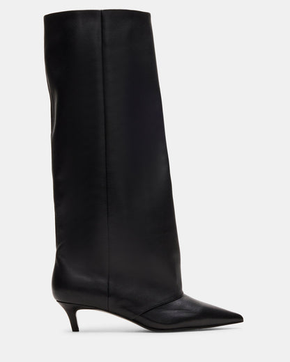 LUCA Black Leather Pointed-Toe Cuffed Kitten Heel Women's Boot Steve Madden BLACK LEATHER