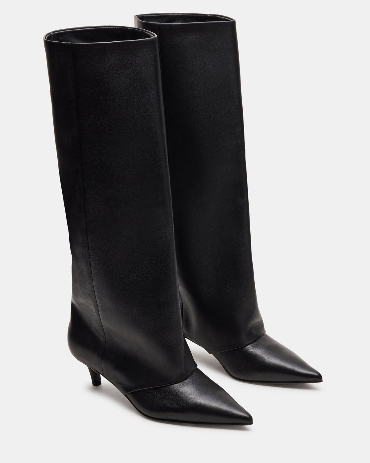 LUCA Black Leather Pointed-Toe Cuffed Kitten Heel Women's Boot Steve Madden BLACK LEATHER