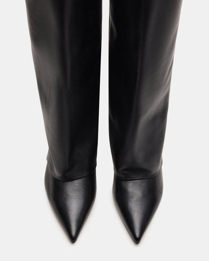 LUCA Black Leather Pointed-Toe Cuffed Kitten Heel Women's Boot Steve Madden BLACK LEATHER