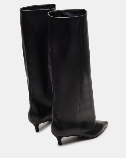 LUCA Black Leather Pointed-Toe Cuffed Kitten Heel Women's Boot Steve Madden BLACK LEATHER