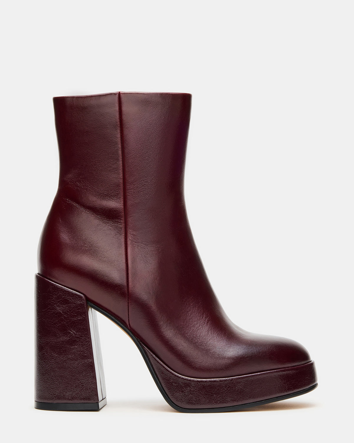 TYRA Burgundy Leather Platform Block Heel Women's Ankle Boot Steve Madden BURGUNDY LEATHER