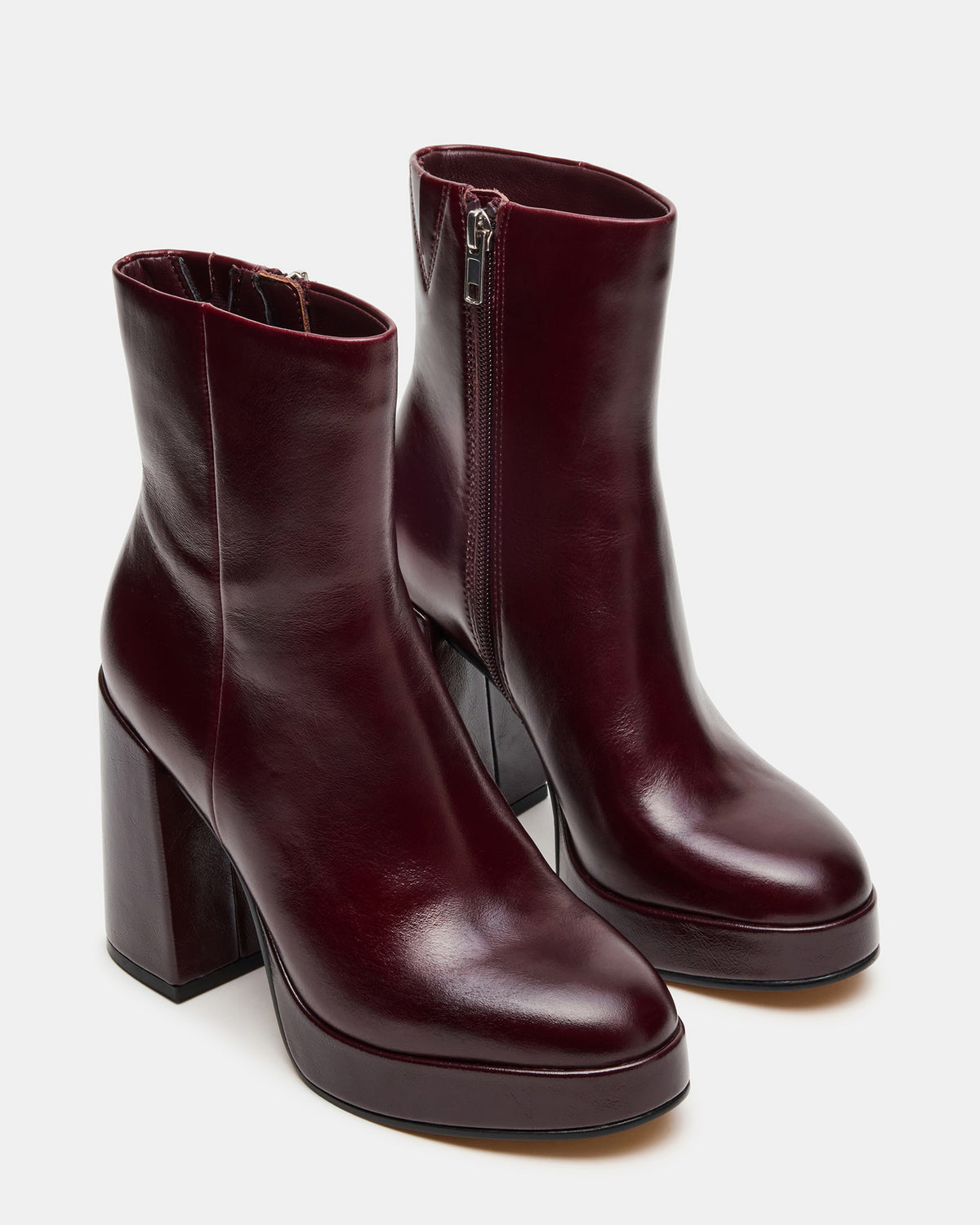 TYRA Burgundy Leather Platform Block Heel Women's Ankle Boot Steve Madden BURGUNDY LEATHER