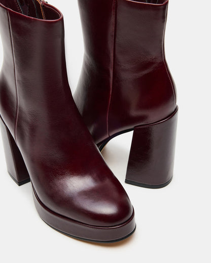 TYRA Burgundy Leather Platform Block Heel Women's Ankle Boot Steve Madden BURGUNDY LEATHER