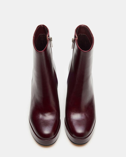 TYRA Burgundy Leather Platform Block Heel Women's Ankle Boot Steve Madden BURGUNDY LEATHER