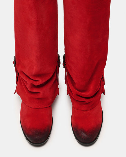 BOZEMAN Red Suede Knee-High Fold-Over Cuffed Women's Boot Steve Madden RED SUEDE
