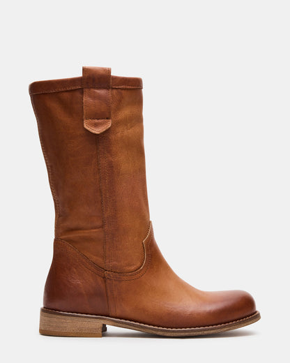 RUBEN Cognac Leather Rounded Toe Women's Boot Steve Madden COGNAC LEATHER