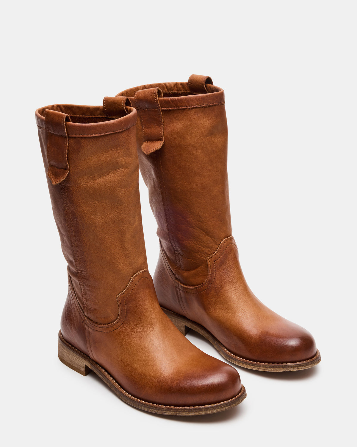 RUBEN Cognac Leather Rounded Toe Women's Boot Steve Madden COGNAC LEATHER