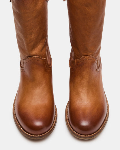 RUBEN Cognac Leather Rounded Toe Women's Boot Steve Madden COGNAC LEATHER