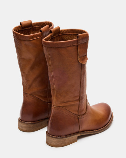 RUBEN Cognac Leather Rounded Toe Women's Boot Steve Madden COGNAC LEATHER