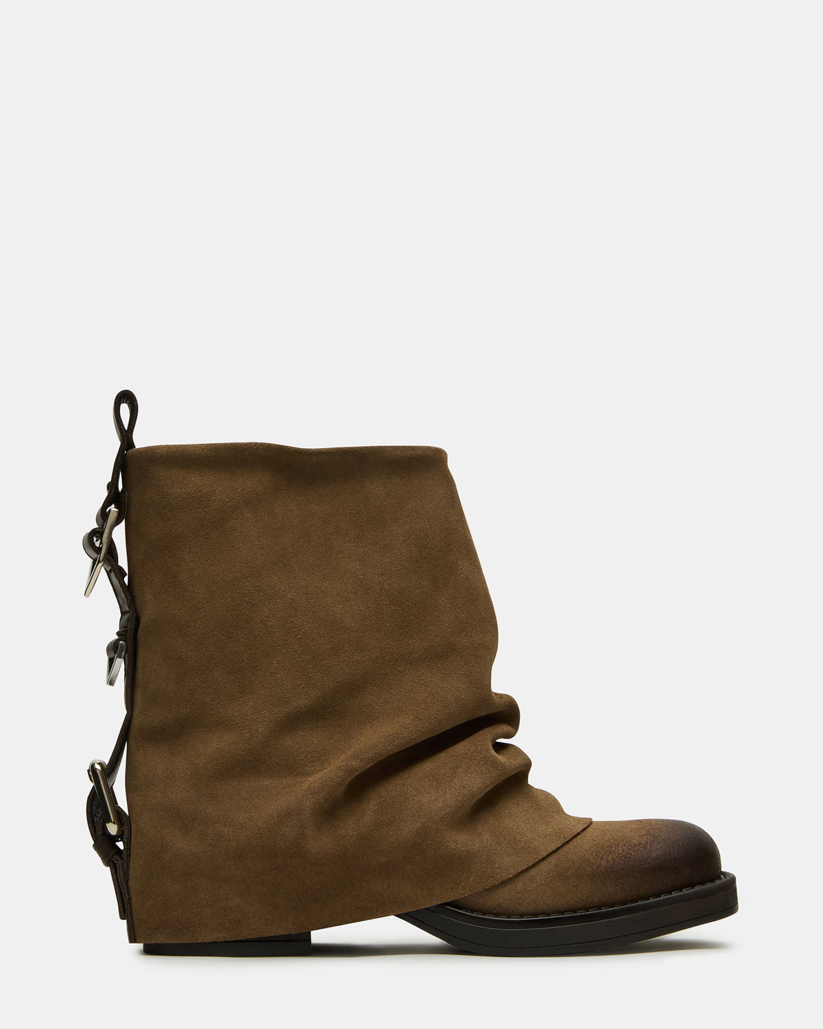 BENJI Taupe Suede Cuffed Fold-Over Moto Buckle Women's Ankle Boot Steve Madden TAUPE SUEDE