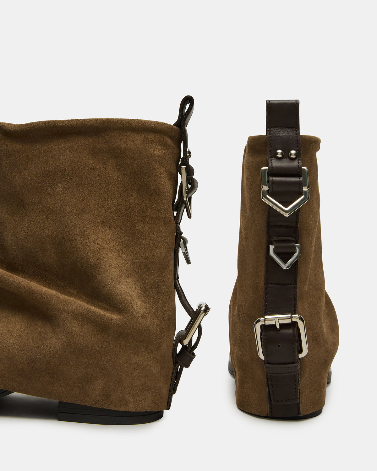 BENJI Taupe Suede Cuffed Fold-Over Moto Buckle Women's Ankle Boot Steve Madden TAUPE SUEDE