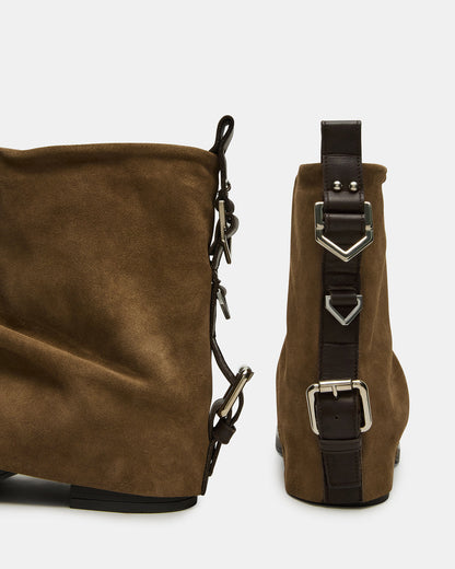 BENJI Taupe Suede Cuffed Fold-Over Moto Buckle Women's Ankle Boot Steve Madden TAUPE SUEDE