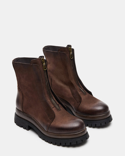MILTON Brown Leather Moto Women's Ankle Boot Steve Madden BROWN LEATHER