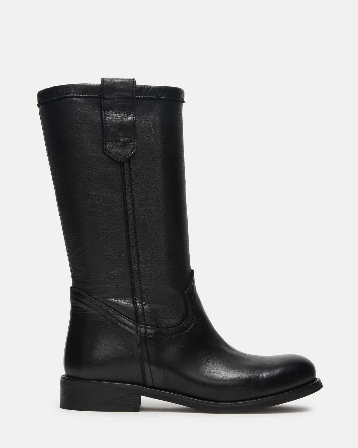 RUBEN Black Leather Rounded Toe Women's Boot Steve Madden BLACK LEATHER