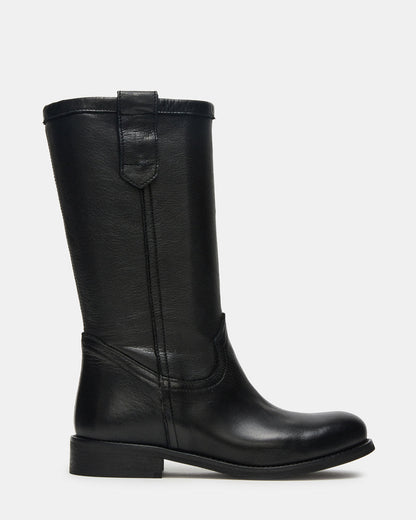 RUBEN Black Leather Rounded Toe Women's Boot Steve Madden BLACK LEATHER