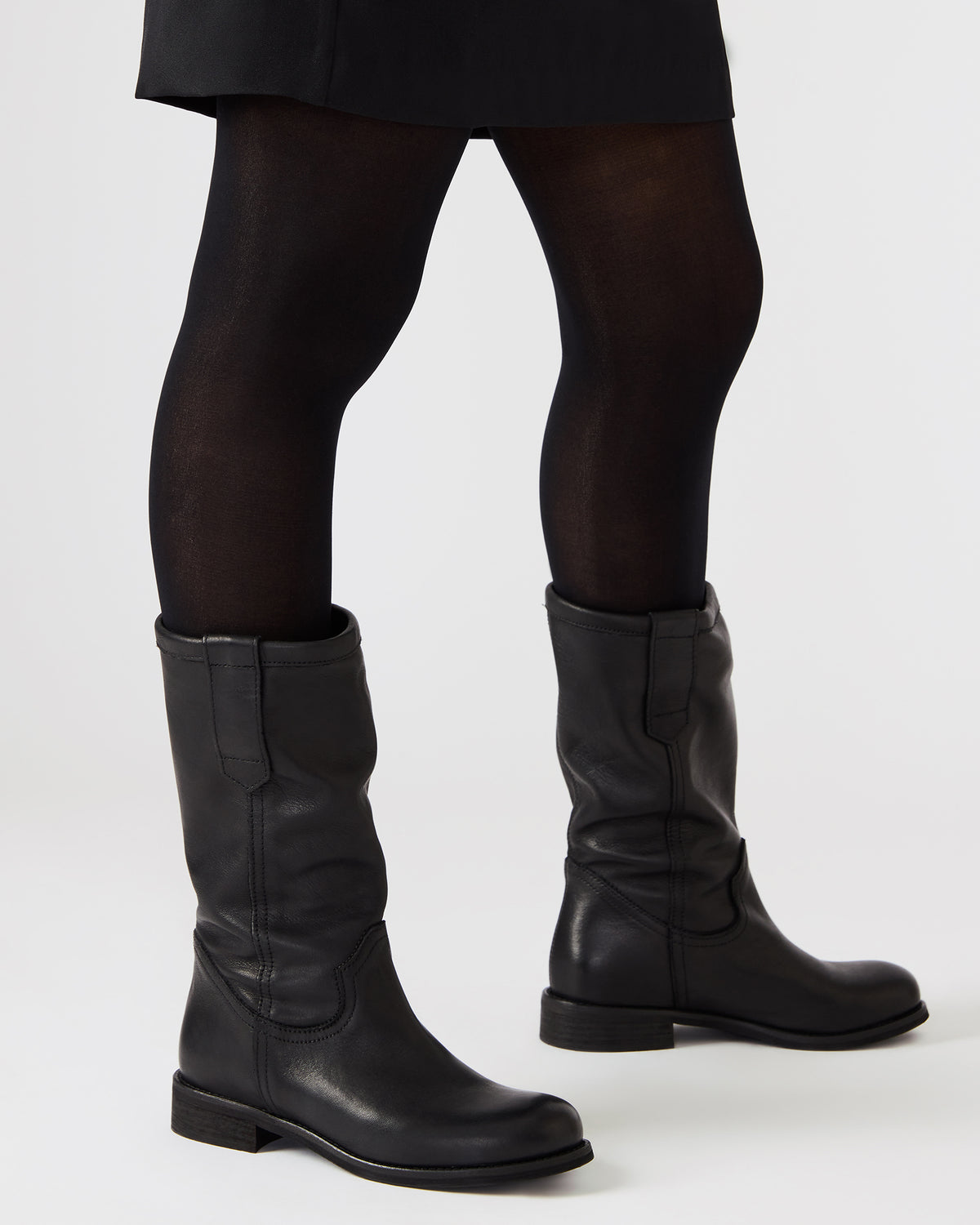 RUBEN Black Leather Rounded Toe Women's Boot Steve Madden BLACK LEATHER