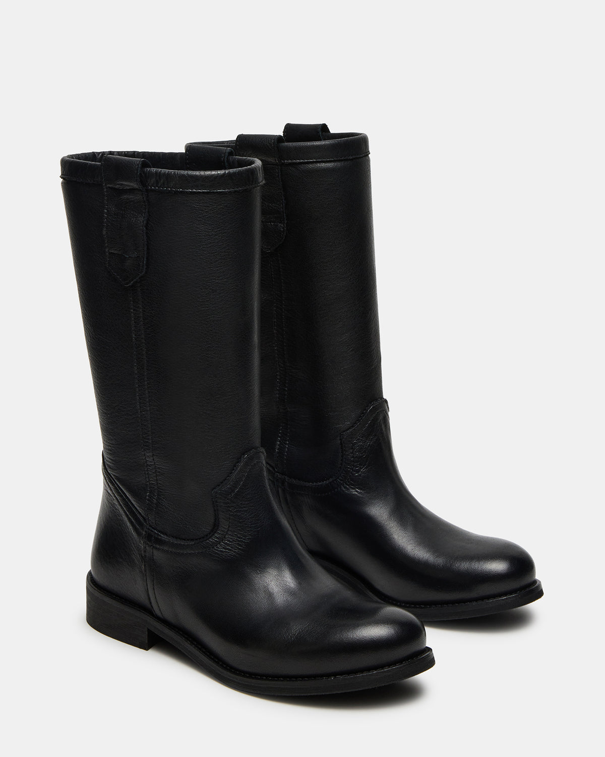 RUBEN Black Leather Rounded Toe Women's Boot Steve Madden BLACK LEATHER
