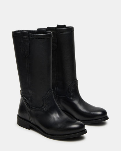 RUBEN Black Leather Rounded Toe Women's Boot Steve Madden BLACK LEATHER
