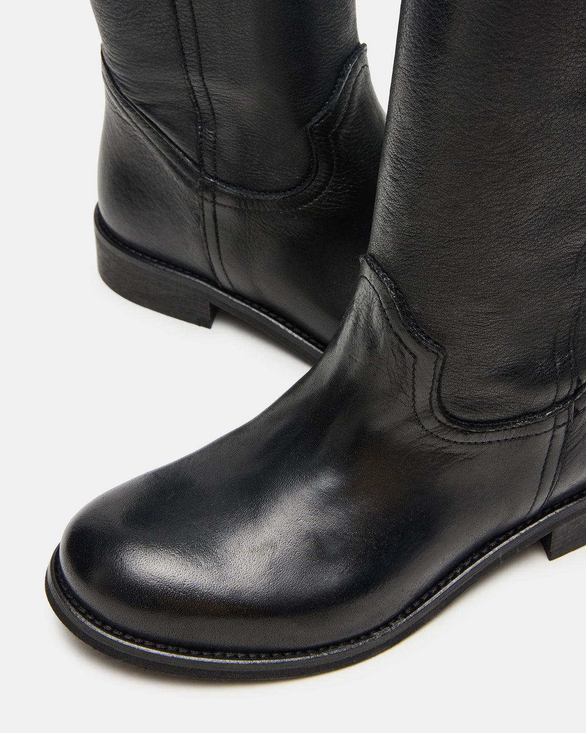 RUBEN Black Leather Rounded Toe Women's Boot Steve Madden BLACK LEATHER