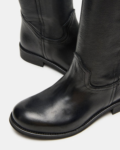 RUBEN Black Leather Rounded Toe Women's Boot Steve Madden BLACK LEATHER