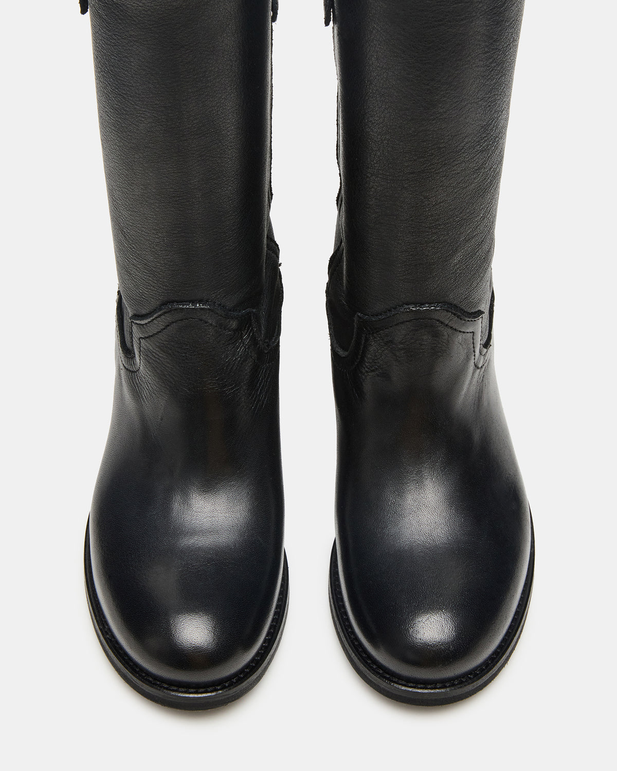 RUBEN Black Leather Rounded Toe Women's Boot Steve Madden BLACK LEATHER
