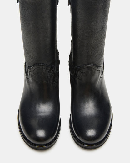 RUBEN Black Leather Rounded Toe Women's Boot Steve Madden BLACK LEATHER