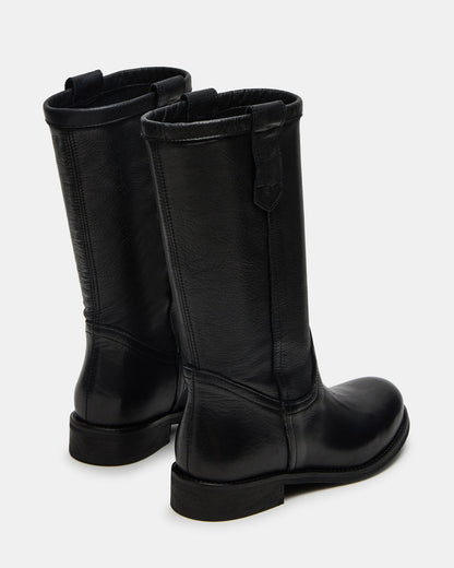RUBEN Black Leather Rounded Toe Women's Boot Steve Madden BLACK LEATHER