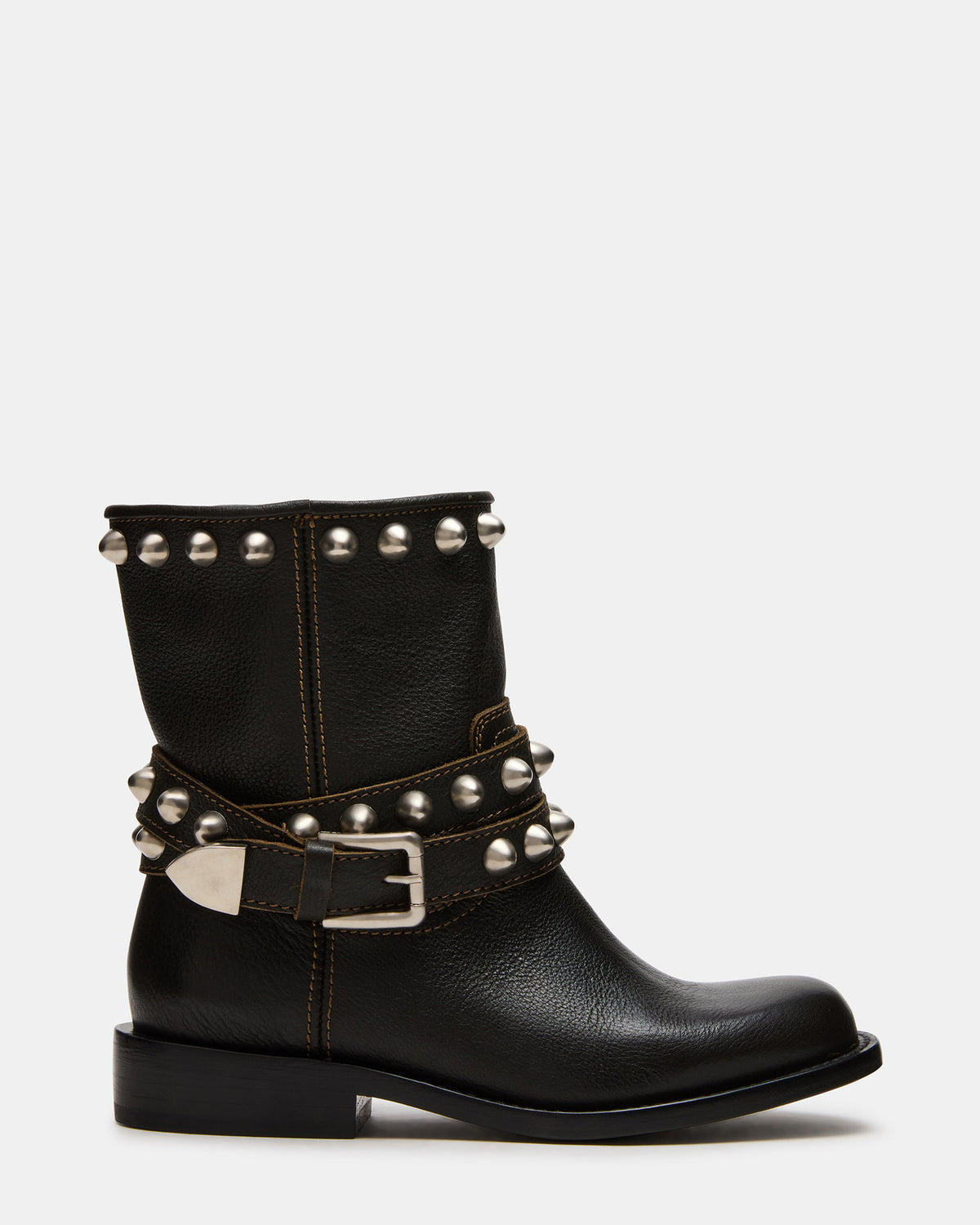 ORBIT Black Distressed Gold Detail Moto Women's Ankle Boot Steve Madden BLACK DISTRESSED