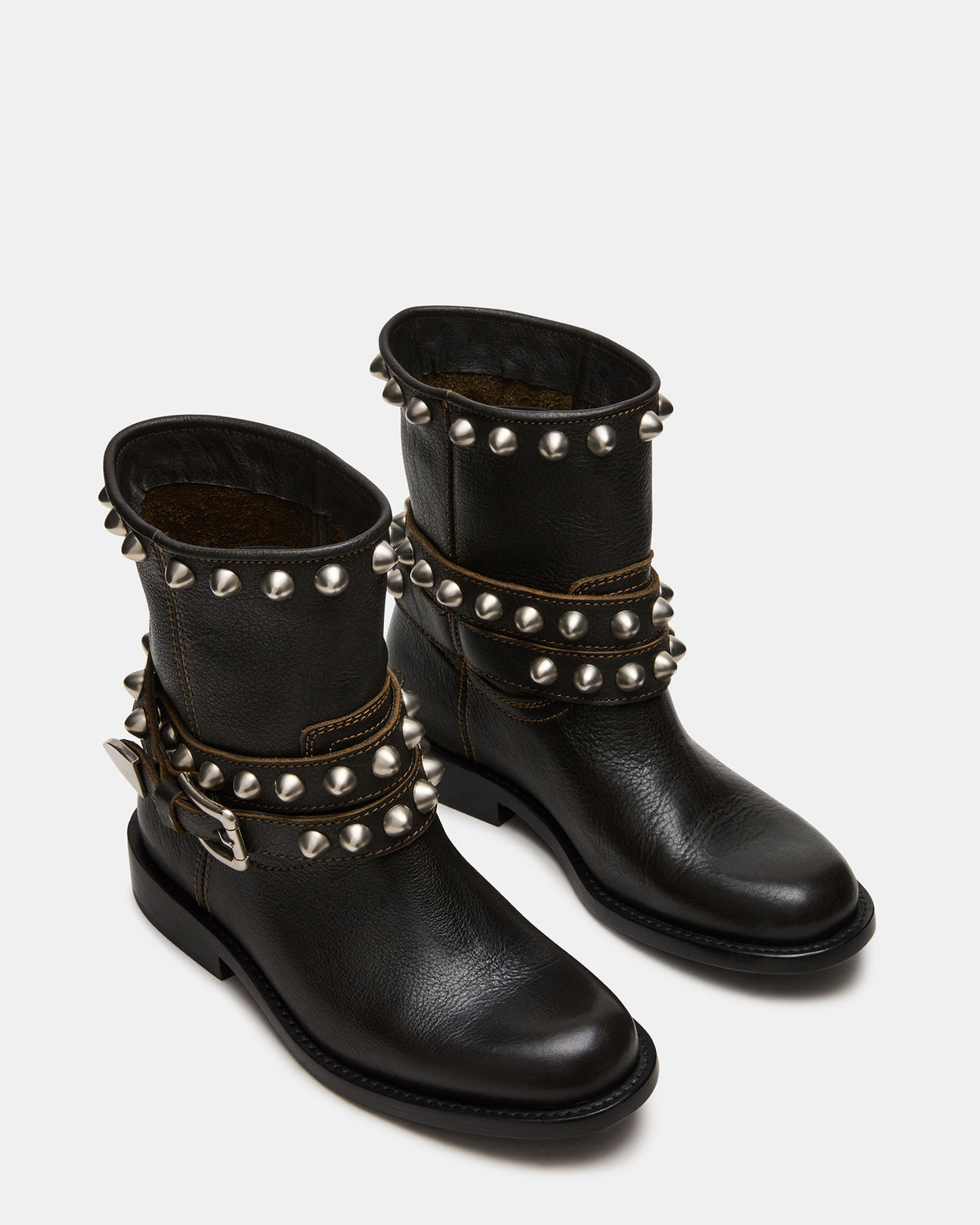 ORBIT Black Distressed Gold Detail Moto Women's Ankle Boot Steve Madden BLACK DISTRESSED