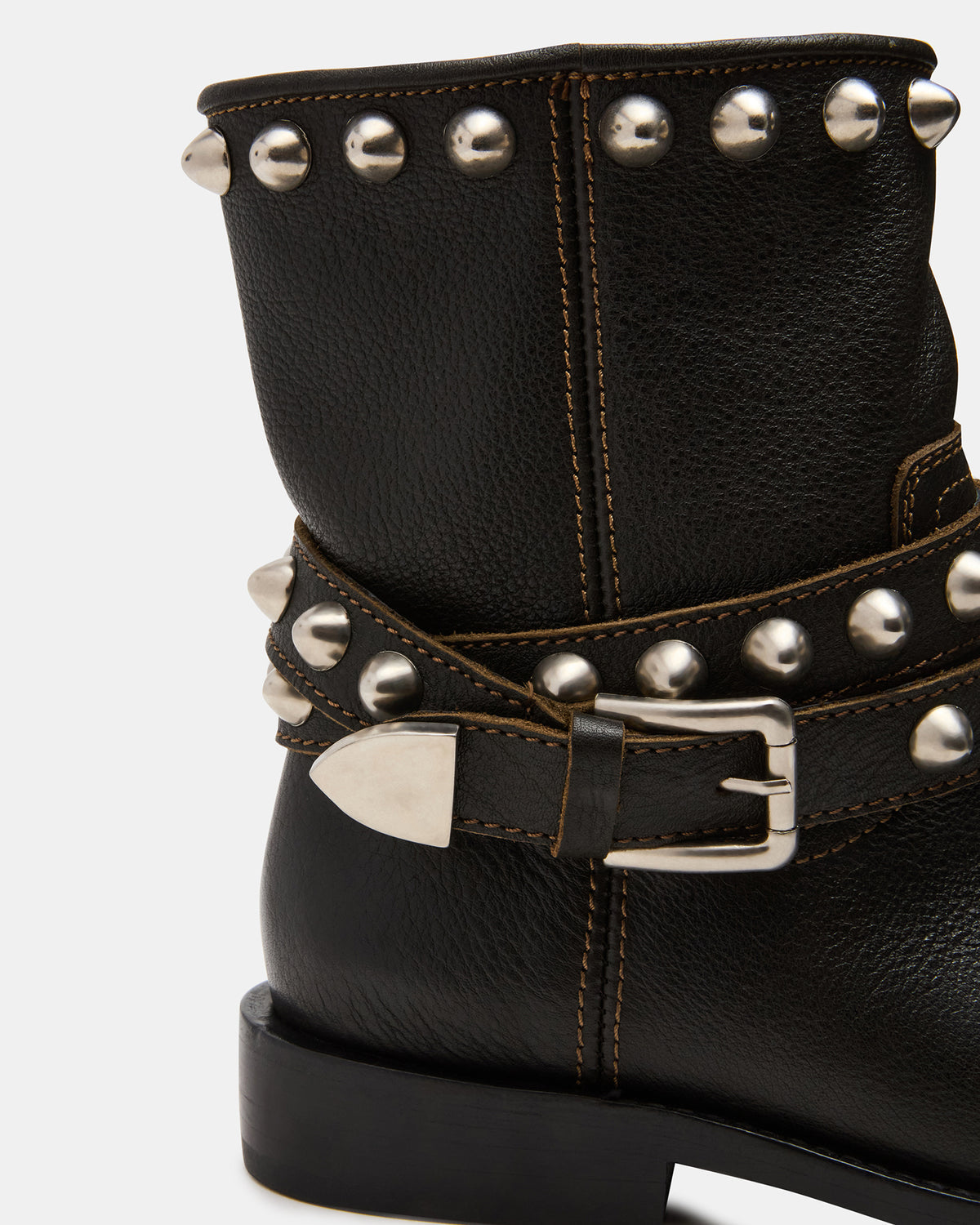 ORBIT Black Distressed Gold Detail Moto Women's Ankle Boot Steve Madden BLACK DISTRESSED