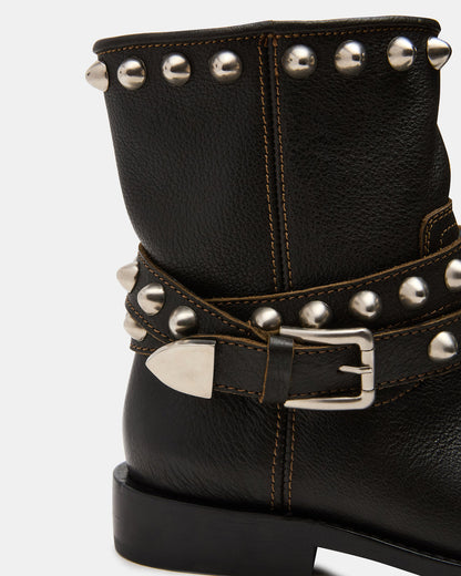 ORBIT Black Distressed Gold Detail Moto Women's Ankle Boot Steve Madden BLACK DISTRESSED