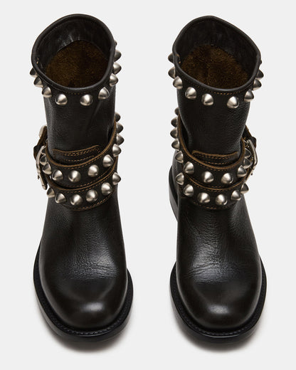 ORBIT Black Distressed Gold Detail Moto Women's Ankle Boot Steve Madden BLACK DISTRESSED