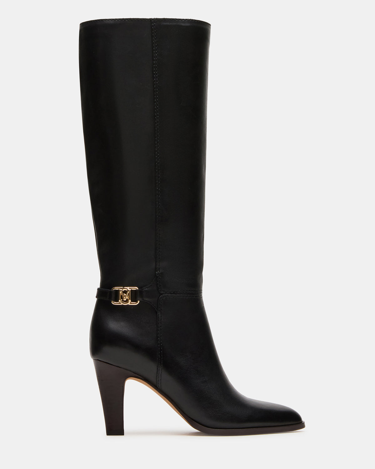 RHETT Black Leather Knee-High Heeled Women's Boot Steve Madden BLACK LEATHER