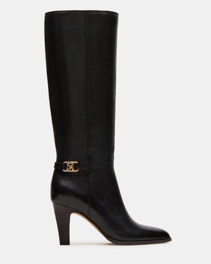 RHETT Black Leather Knee-High Heeled Women's Boot Steve Madden BLACK LEATHER